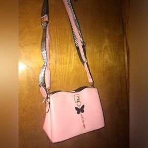 Women's Pink Crossbody Bag with Butterfly Charm